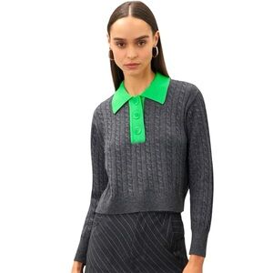 Sandro Reno Contrast Collar Sweater in Dark Grey